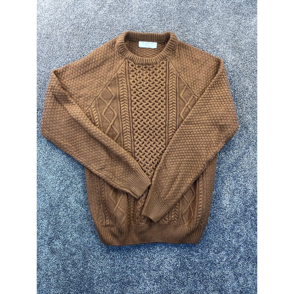 Primark Sweater Womens S Cable Knit Crew Neck Raglan Sleeve Ribbed‎ Brown
